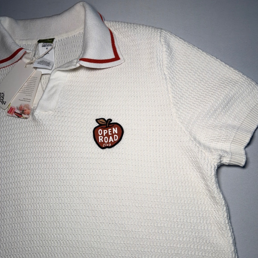 Agua Bendita Polo Shirt Men S White Cotton Knit Miami Hand Made Tulum luxury NWT - Picture 4 of 13